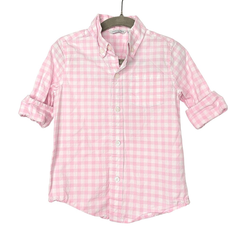 Janie and‎ Jack Boys Pink Gingham Button Down Shirt Size 2T Cotton Long Sleeve